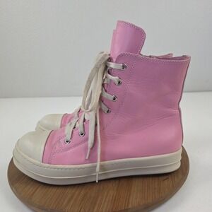Rick Owens Shoes Mens Size 9 Pink Leather High Top Zip Sneakers Italy U 8800